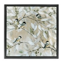 Stupell Industries Chickadee Birds on Branches Botanical & Floral Painting Black Floater Framed Canvas Art Print Wall Art, 18 x 18