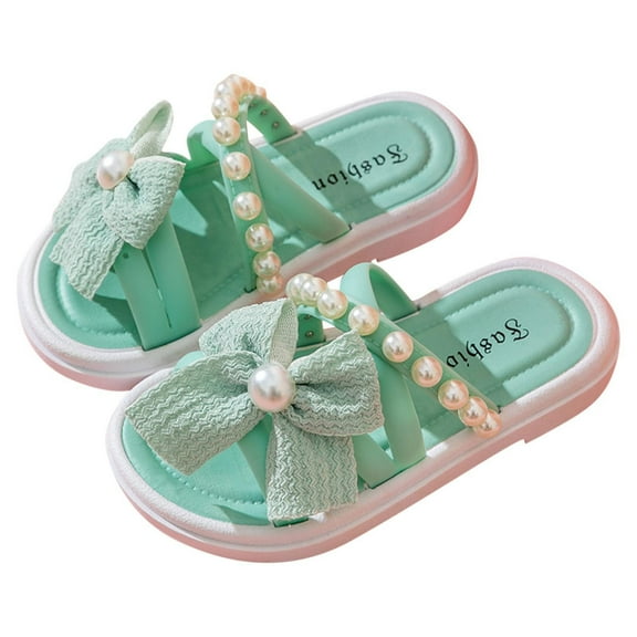 IVEYRTF Kids Summer Fashion Flower and Pearl Vintage Sandals Wedge Heel Beach Shoes for Casual Wear and Outdoor Activities Stylish Footwear for Girls(Green#2,2-2.5 Years)