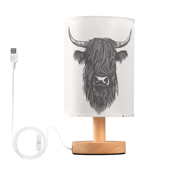 Highland Cows Stars Doodle Art Table Lamp with USB Port LED Warm Light Lamp Night Light Home Decor