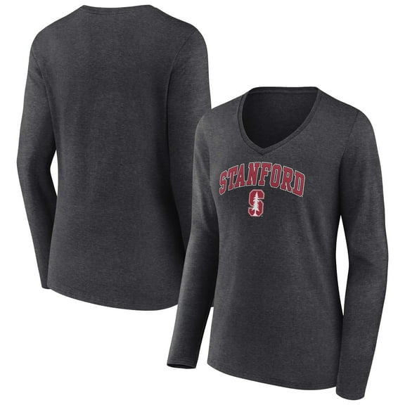 Women's Charcoal Stanford Cardinal Campus Long Sleeve V-Neck T-Shirt