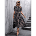 thumbnail image 7 of Women'S Chiffon Floral Dresses Casual Summer Boho Flutter Sleeve Flowy Western Dress Black XXL, 7 of 7