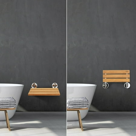 Gymax 20 Wall Mounted Teak Wood Folding Shower Bath Seat Medical