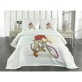 thumbnail image 3 of Ambesonne Retro Quilted Bedspread Set 3 Pcs, Hipster Goat on Bicycle, Queen Size, Multicolor, 3 of 5