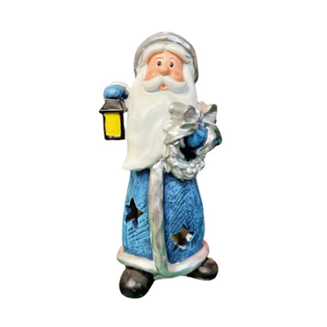 Fiudx Estatua de Papá Noel de Resina, Decoración con Farol Led, Figura Navideña Artesanal, Decoración Festiva para El Hogar, Idea de Regalo de Navidad, 1 Pieza