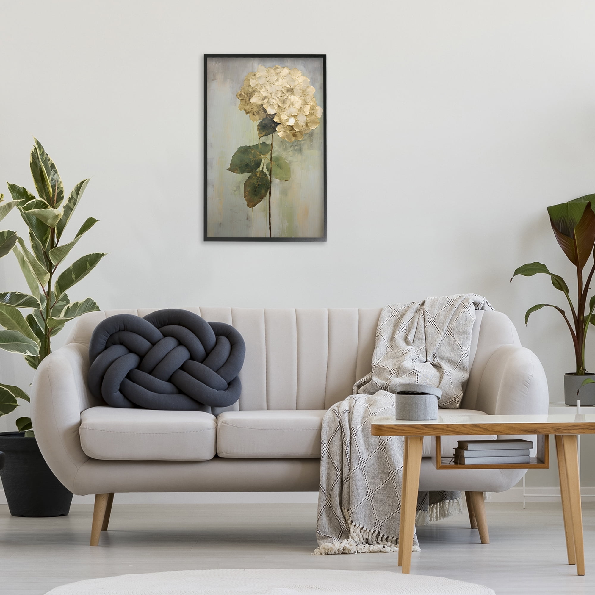 Stupell Industries Single Distressed Hydrangea Botanical & Floral Painting Black Framed Art Print Wall Art, 20 x 30