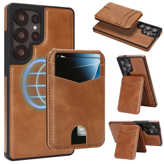 Allytechgroup 2 in 1 Wallet Case for Samsung Galaxy S24 Ultra, Detachable Magnetic Back Cover with Cards Holder RFID Blocking [Compatible with Magsafe] Protective Retro PU Leather Shell, Darkbrown