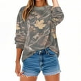 thumbnail image 2 of Craaazy Sweatshirt For Women Leaf Print Oversized Fall Fashion Long Sleeve Blouses Camo Maple Graphic Shirts Gifts For Women, 2 of 9