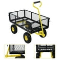 thumbnail image 4 of 880lbs Capacity Garden Cart,  Heavy Duty Mesh Metal Utility Wagon with Flat-Free Tires, Removable Sides, Flexible Handle Yard Cart (Yellow) Lanzxjv, 4 of 4