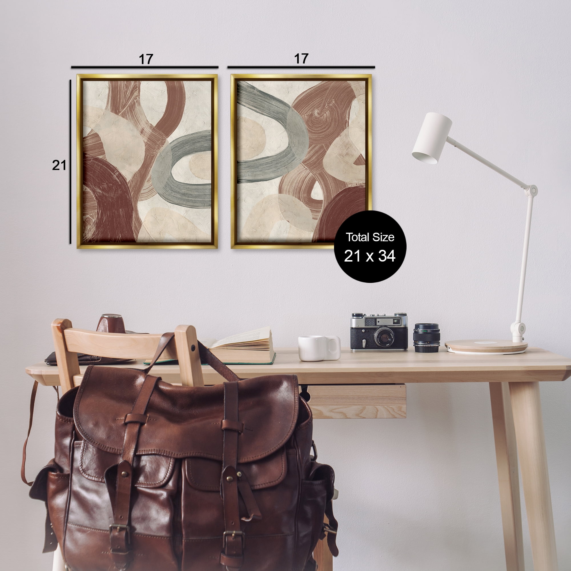 Stupell Industries Curvy Abstract Swirls Abstract Painting Gold Floater Framed Canvas Art Print Wall Art, 17 x 21, Set of 2