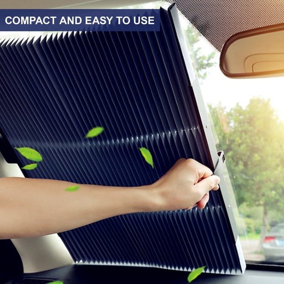 Retractable Windshield Sun Shade for Car, Auto Sunshade With Suction Cups, Fits Front Window of Various Models