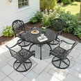 thumbnail image 6 of Hzzkey 5-Piece Round Cast Aluminum Patio Set with Swivel Chairs,Brown Cushions,and Umbrella Hole, 6 of 10