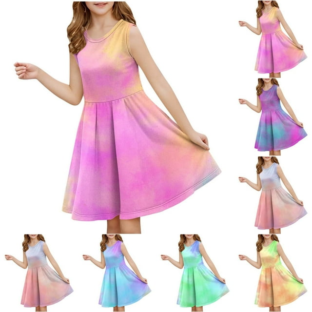 Tranfacy Robes d'Été pour Ados Mode Sans Manches Extensible Uni Ligne A Tournoyante Patineuse École Récital Robe pour Préados