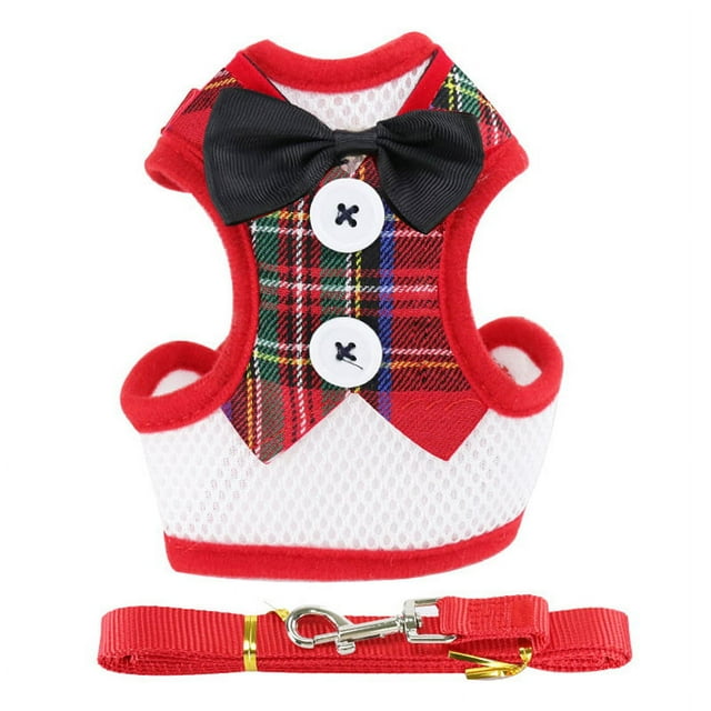 Arnés para mascotas Correa elegante lindo Bowknots malla transpirable ajustable perro chaleco arnés para perros cachorros rejillas rojas M