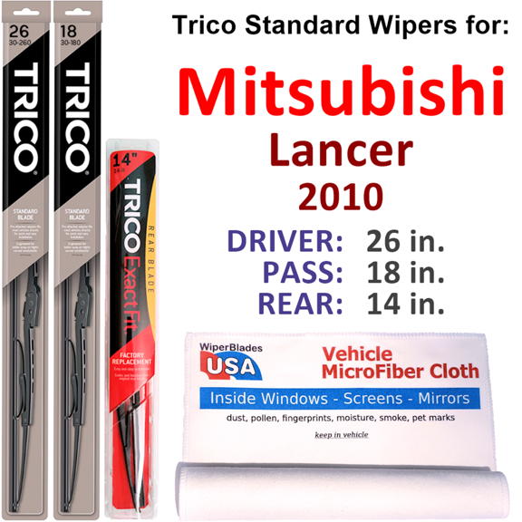 2010 Mitsubishi Lancer Wiper Blades (Set of 3) w/Rear Wiper