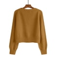 thumbnail image 5 of Women's Solid Color V-neck Breasted Short Loose Cardigan Sweater Jacket for Fall Winter Lightweight Outerwear,Brown,One Size, 5 of 5