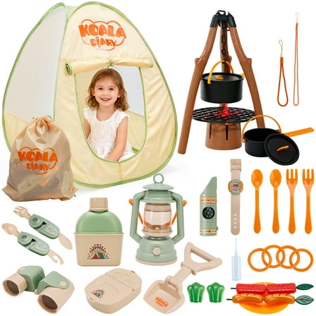 Kids Camping Set, 40 PCS Pretend Camping Set for Kids 3-5 with Pop Up Tent - Indoor and Outdoor Play Camping Toys for Toddlers