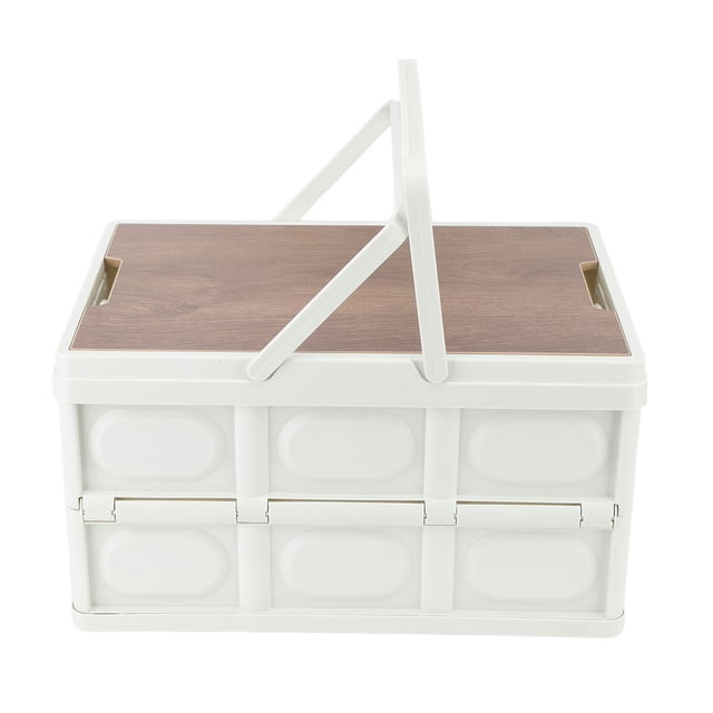 Boîte de Rangement Portable en Plein Air avec Poignée Amovible Pliable Couvercle en Bois