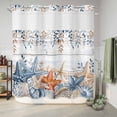 thumbnail image 6 of No Hook Shower Curtain, Blue Coastal Shower Curtains for Bathroom with See Through Top Window, Summer Beach Starfish Weeping Eucalyptus Wooden Waterproof & Washable Bath Curtain Standard 72"x72", 6 of 9