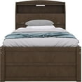 thumbnail image 4 of Roomfitters Twin Size Wooden LED Platform Bed with Trundle, Storage Headboard, and Drawers, Ideal for Maximizing Space in Bedrooms, Stylish and Functional Design, Brown, 4 of 9