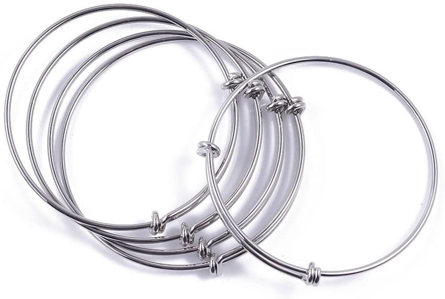 ZX Jewelry 6pcs Womens Wire Expandable Blank Bangle Adjustable 
