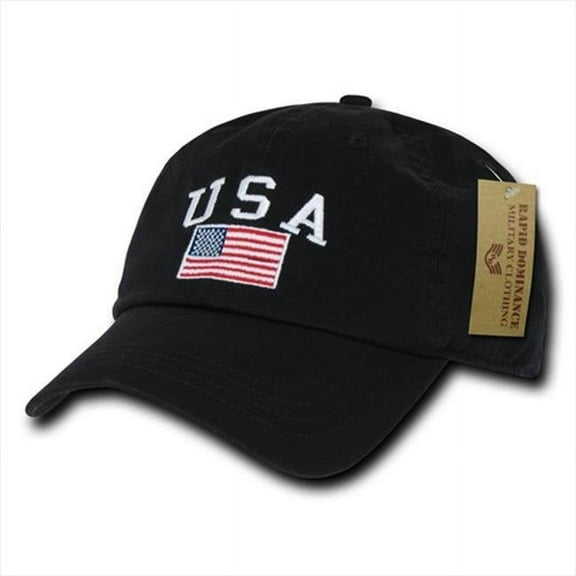 RapDom USA Flag Graphic Relaxed Mens Cap [Black - Adjustable]