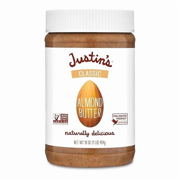 1 x Justin's Classic Almond Butter, Only Two Ingredients, No Stir, Gluten-free, Non-GMO, Keto-friendly, Responsibly Sourced, 16 Ounce Jar, Pack of 1