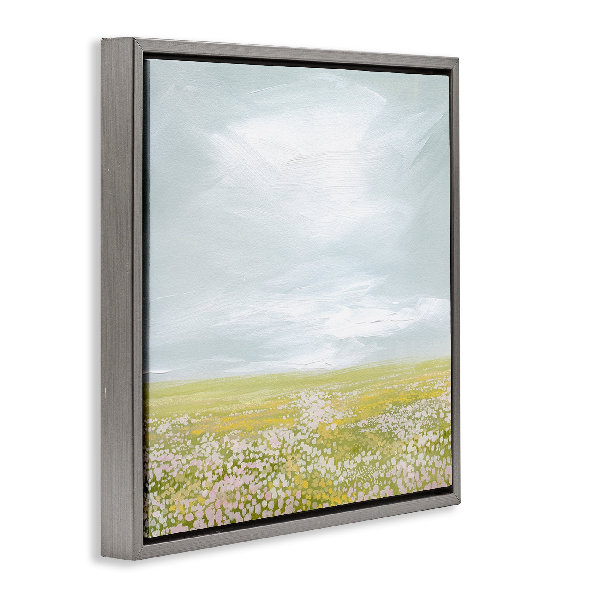 Stupell Industries Vast Spring Meadow Landscape & Nature Painting Gray Floater Framed Canvas Art Print Wall Art, 18 x 18