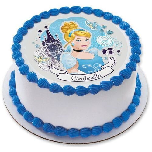 Disney Princess Cinderella Personalised Wafer Paper Topper For Large Cake 7.5" 