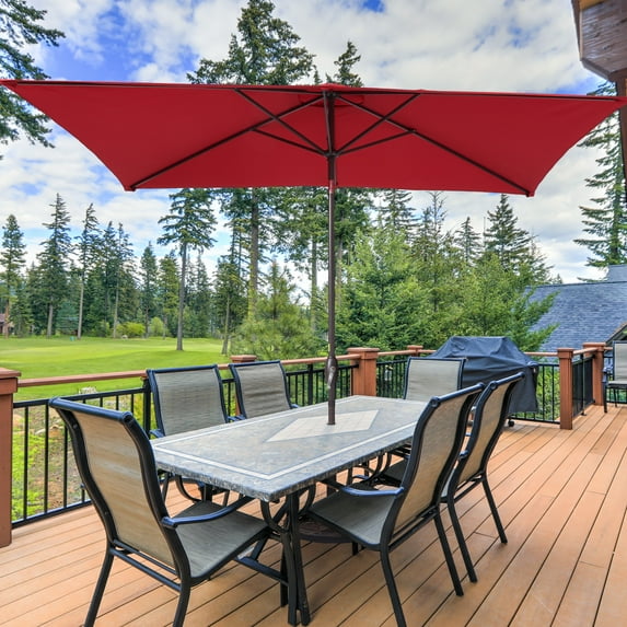 Sonerlic 10x 6.5ft Outdoor Patio Market Table Umbrella with Steel Frame for Yard, Poolside and Deck,Red
