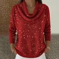 thumbnail image 1 of Cowl Neck Sweater Lightweight Sweaters Basic Knit Pullover Tops Knit Fall Winter Clothes Plus Size Holiday Sweater Lightweight Pullover Sparkly Sweaters Lightweight Pullover Loose Pullover Red XL, 1 of 9