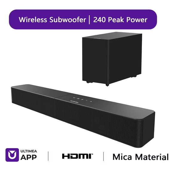 ULTIMEA  Sound Bar With Wireless Subwoofer, 240W, App Control, BassMX & VoiceMX, Soundbar for Smart TV, Bluetooth 6.0, HDMI, Optical, Poseidon R3T
