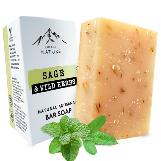 iHeart Fresh Soap Sage and Wild Herb - Espuma hidratante cremosa y rica de larga duración - Jabón de lavado facial y corporal para hombres y mujeres - Grande 6 onzas