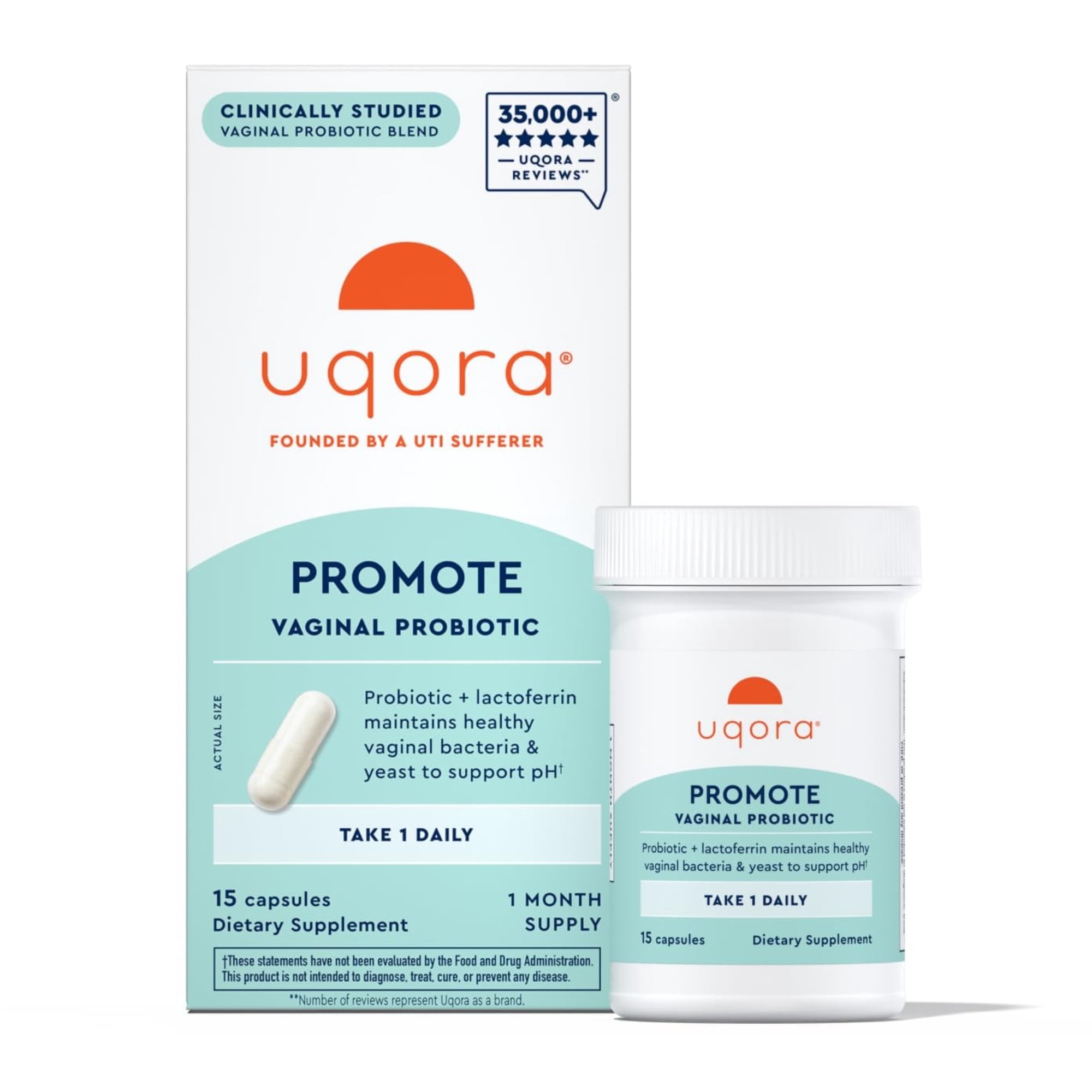 Uqora Promote - Support Vaginal Health* - Probiotic for Women with Lactoferrin, Lactobacillus Acidophilus & Lacticaseibacillus Rhamnosus - Vaginal Probiotics - Gluten-Free - 15 Capsules