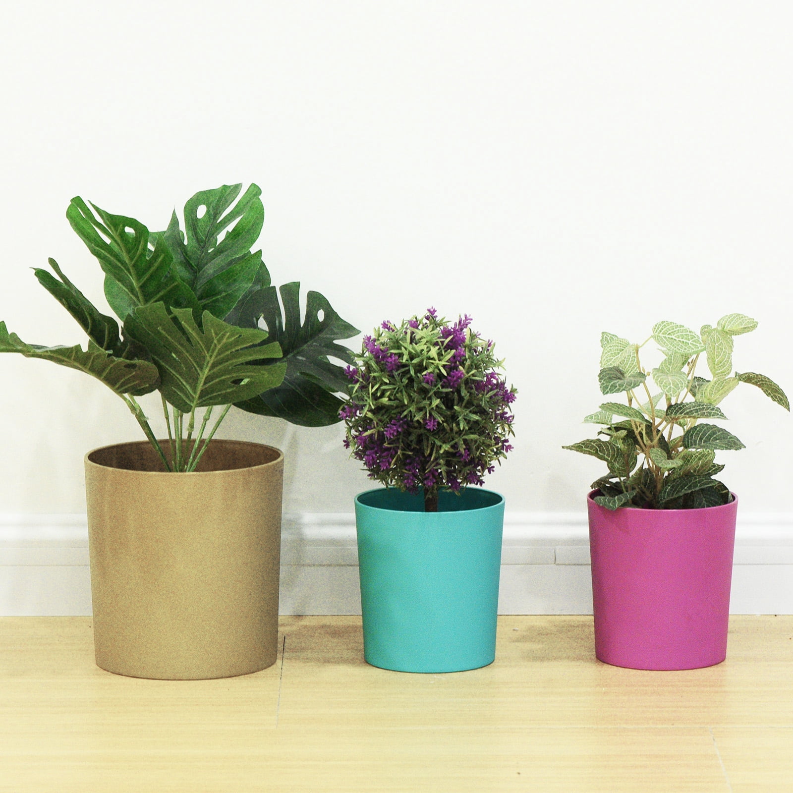 Uxcell 4" Round Plastic Planter Flowerpot Container Indoor Outdoor, Gold 8 Pack