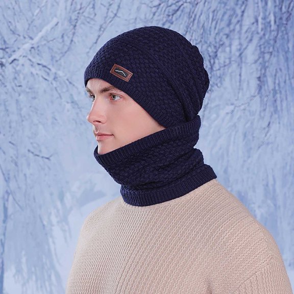 Unisex Autumn Winter Knit Hat Scarf Set Thickened Warm Earflap Beanie Winter Set with Thermal Lining Beanie Scarf Retains Heat for Long Periods Hat Scarf