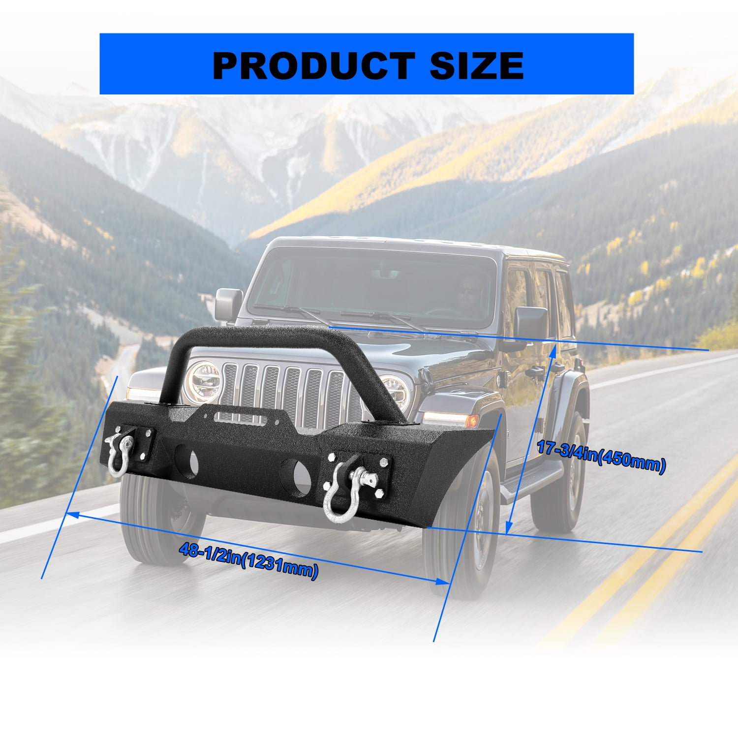 Kojem 5U0D040O8JPI, Automotive Front Bumper with Heavy-Duty fits Jeep Wrangler 2007-2018 Black