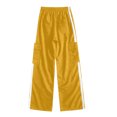 thumbnail image 6 of Teen Girls Cargo Pants Baggy Straight Wide Leg Track Sweatpants Striped Joggers with Pockets Athletic Streetwear Yellow 7-8 Years, 6 of 6