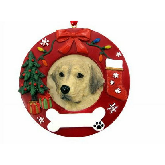 E&S Pets Yellow Labrador Christmas Ornament Wreath Shaped Easily Personalized