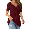 thumbnail image 5 of Women Summer Tops Womens Front Knotted V Neck Blouse T Shirt Short Sleeve Oversized Tunic Tops Summer Solid Pullover Tees Pocket Patch Scrub T Shirt Fancy Shirts Women Button up Long Sleeve M, 5 of 9