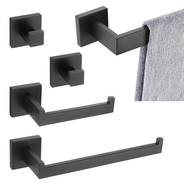 Accesorios para baño Juego de Accesorios de baño de 5 Piezas de Acero Inoxidable 304 Soporte de Pared Negro Mate