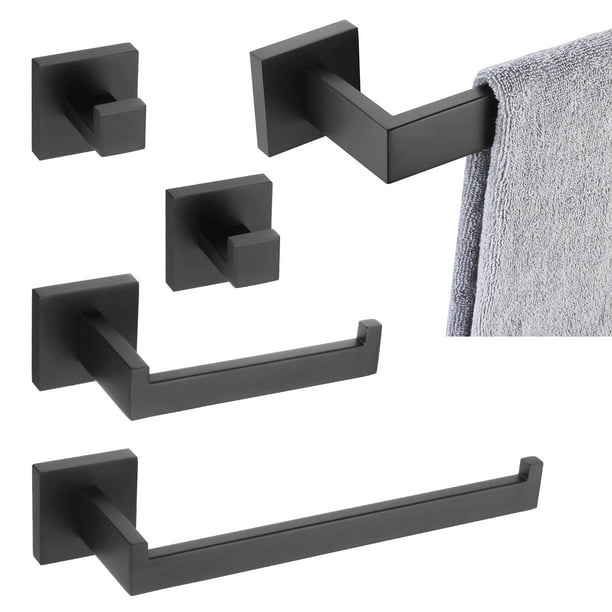 Accesorios para baño Juego de Accesorios de baño de 5 Piezas de Acero Inoxidable 304 Soporte de Pared Negro Mate