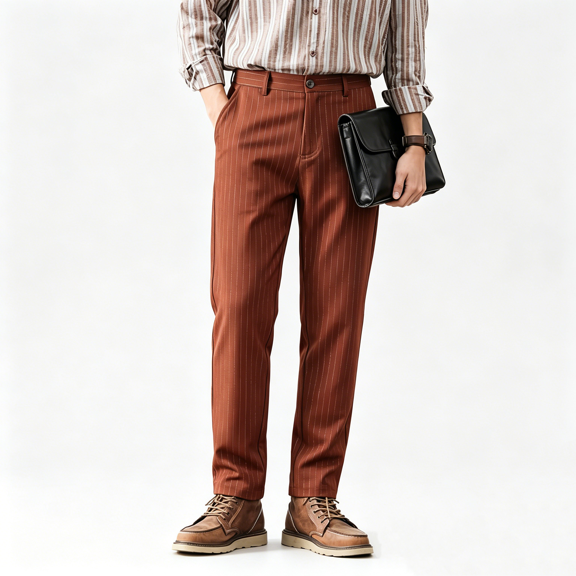 GINGTTO Men's Casual Stretch Slim Chinos - Versatile Terracotta Orange Trousers for Everyday Wear