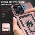 thumbnail image 6 of Heavy Duty Case for iPhone 15 Pro, Rugged PC Soft TPU Military Grade Shockproof Metal Magnetic Car Mount Cover with Camera Lens Sliding Ring Holder Bracket Hinge Protection Case, Rosegold, 6 of 8