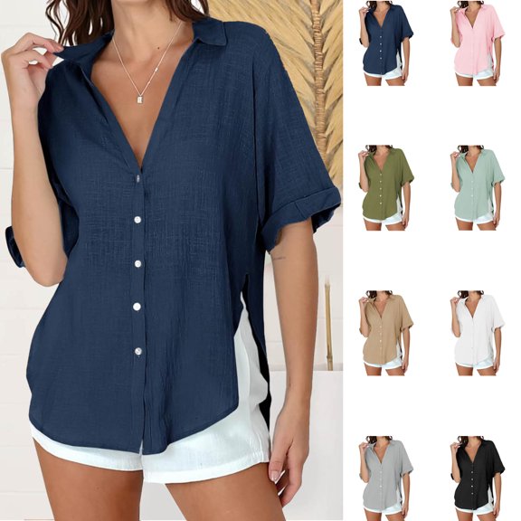 T Shirts for Women Plus Size, Xunlbb Women's Fashion Casual Print Short Sleeve Round-Neck Blouses Shirts(Blue,S)