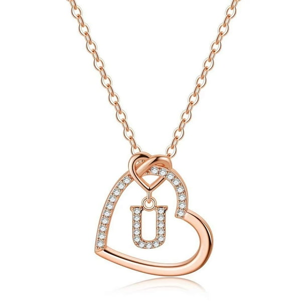 M initial necklace deals rose gold