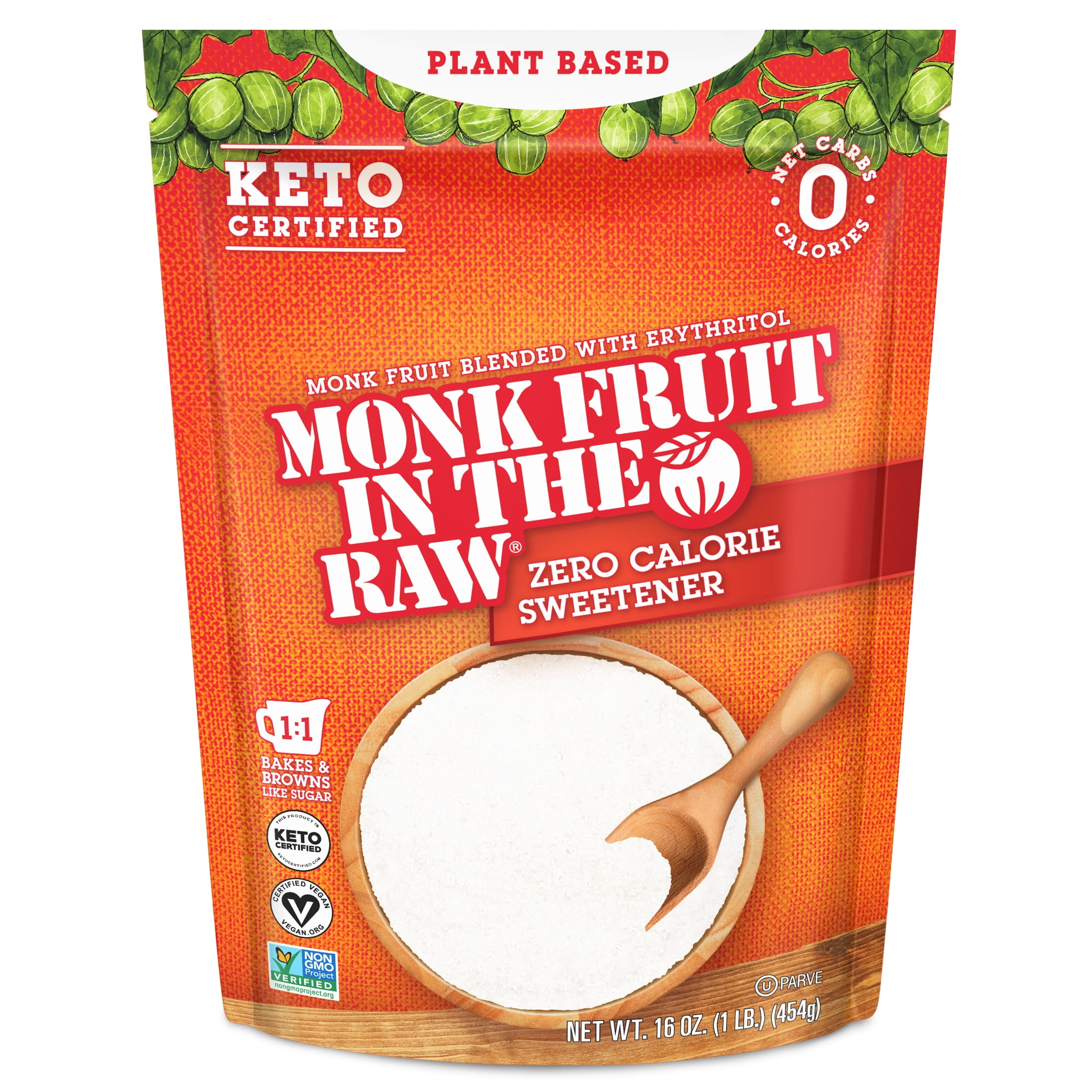 (2 pack) Monk Fruit In The Raw Zero Calorie Sweetener, Sugar Substitute, 16 oz