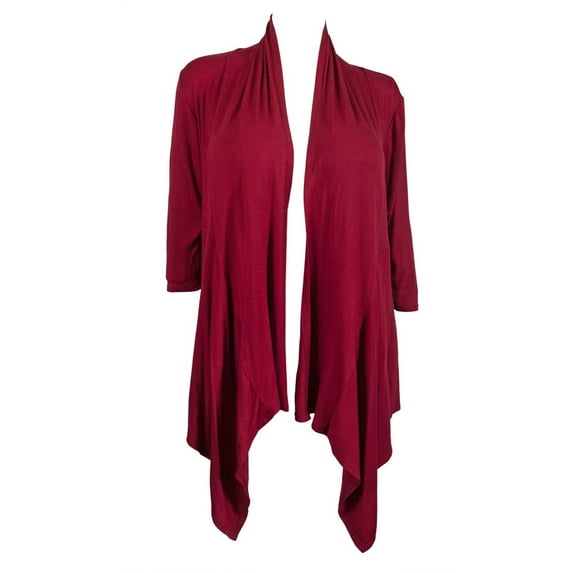 eVogues Plus Size Longline Drape Front Cardigan Burgundy
