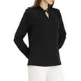 thumbnail image 4 of MODA NOVA Juniors Pleated Mock Neck Pearl Decor Elegant Work Blouse Top, 4 of 5