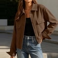 thumbnail image 6 of Edvintorg Jacket Women Long Sleeve Turndown Collar Loose Casual Button Down Coat with Pocket Fall Winter Clothes Women Brown S, 6 of 8