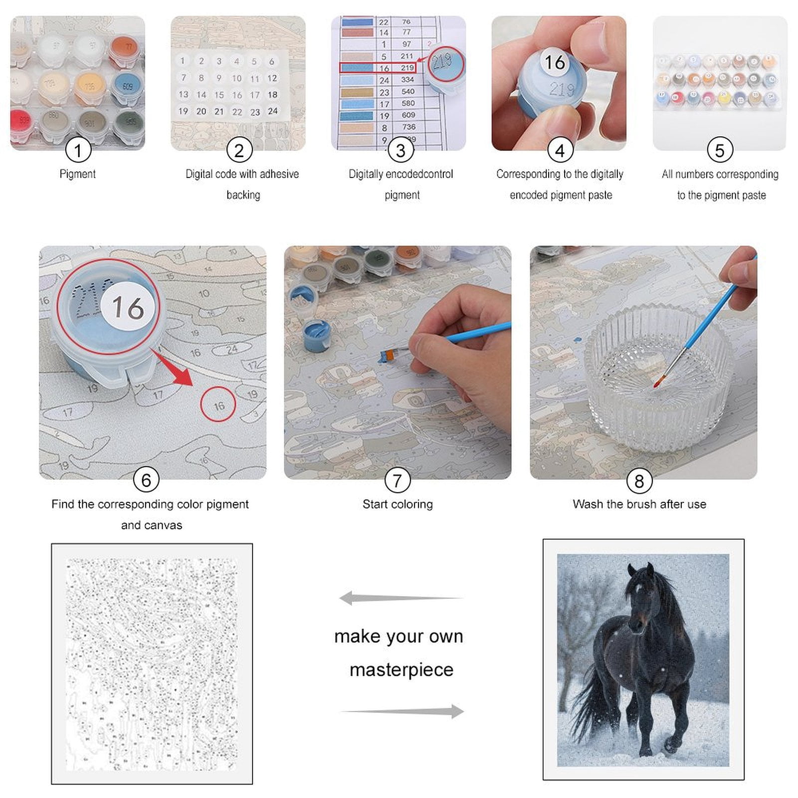 Paint by Numbers Kit for Adults, Black Horse Winter Snow Scene Paint by Numbers, Easy Paint by Numbers Kit for Adults Beginner, DIY Adult Paint by Number Kits on Canvas, Home Decor